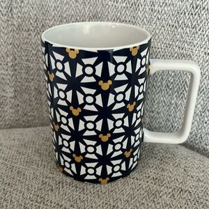 Disney Parks Mickey Mouse Mug Geometric Head Pattern Navy Blue Gold Coffee Tea
